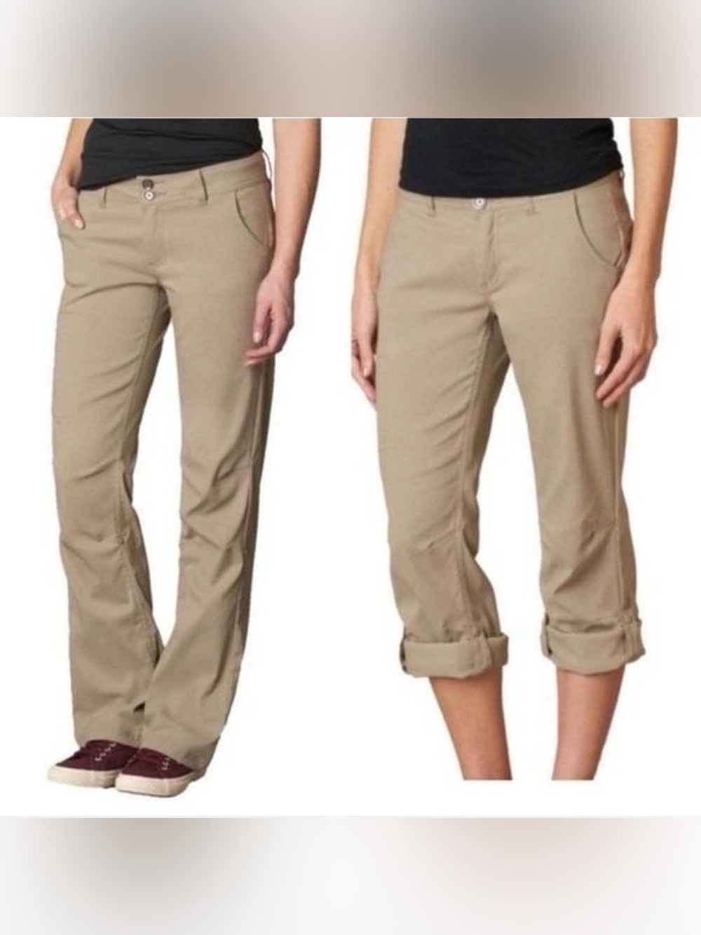 PRANA Halle HIKING PANTS WOMENS 12 Short CONVERTIBLE BOOTCUT STRETCH GRANOLA EUC
